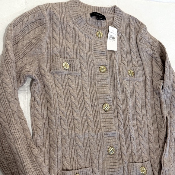Ann Taylor Long Cable Knit Cardigan Button Down Vintage Taupe Melange NWT SMALL - Picture 7 of 9